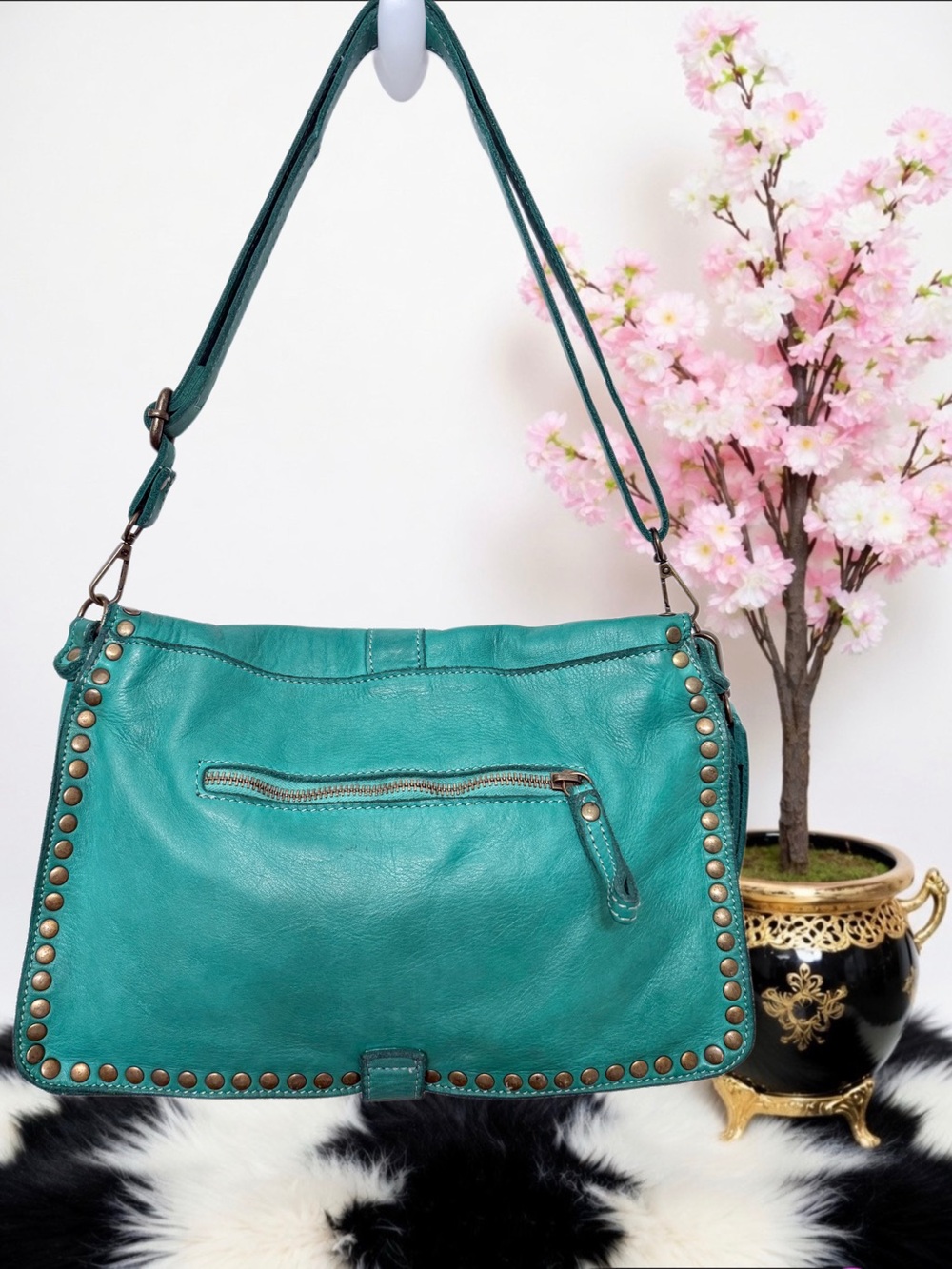 LEATHER STUDDED CROSSBODY BAG MADE IN 🇮🇹 ITALY - Picture 3 of 6